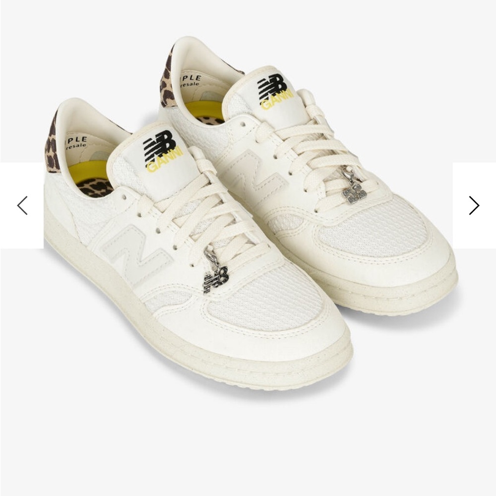 GANNI x New Balance Men's Cream Low-Top Sneakers with‎ Leopard Heel